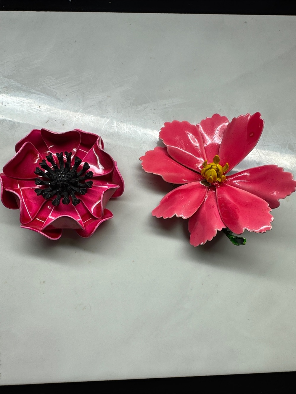 Enamel Pink Blossoms Flower Brooches —1970’s Vintage